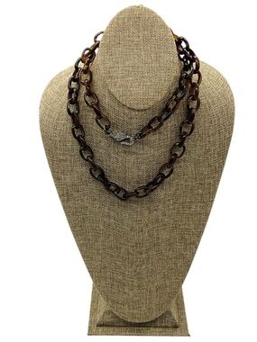 LOREE RODKIN BROWN TORTOISESHELL RESIN CHAIN NECKLACE WITH PAVE DIAMONDS
